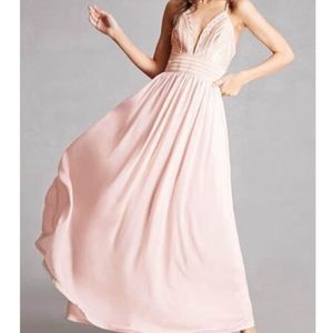 NWT Soieblu formal blush pink metallic maxi strap oh dress large L